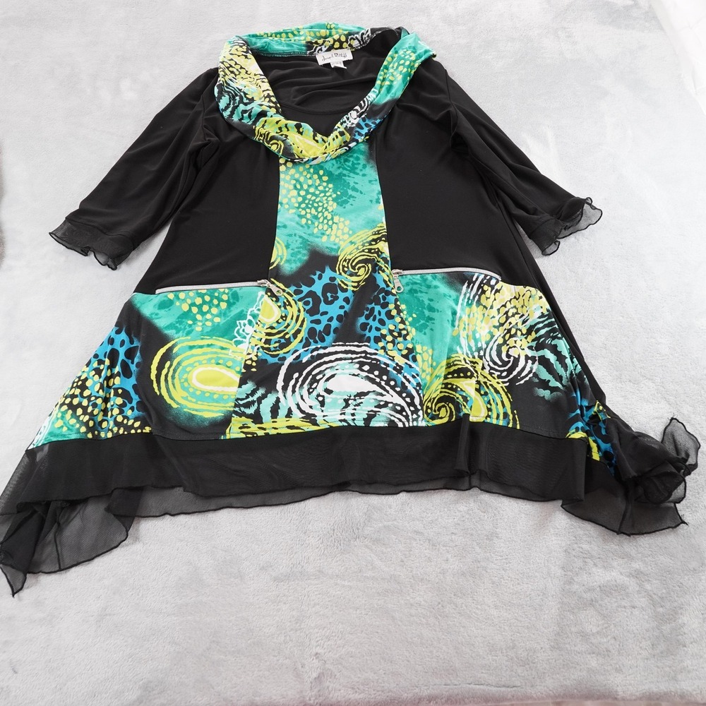 Joseph Ribkoff Blouse Womens 14 Black Cowl Neck 3/4 Sleeve Shark Bite Hem Zipper - Picture 7 of 8